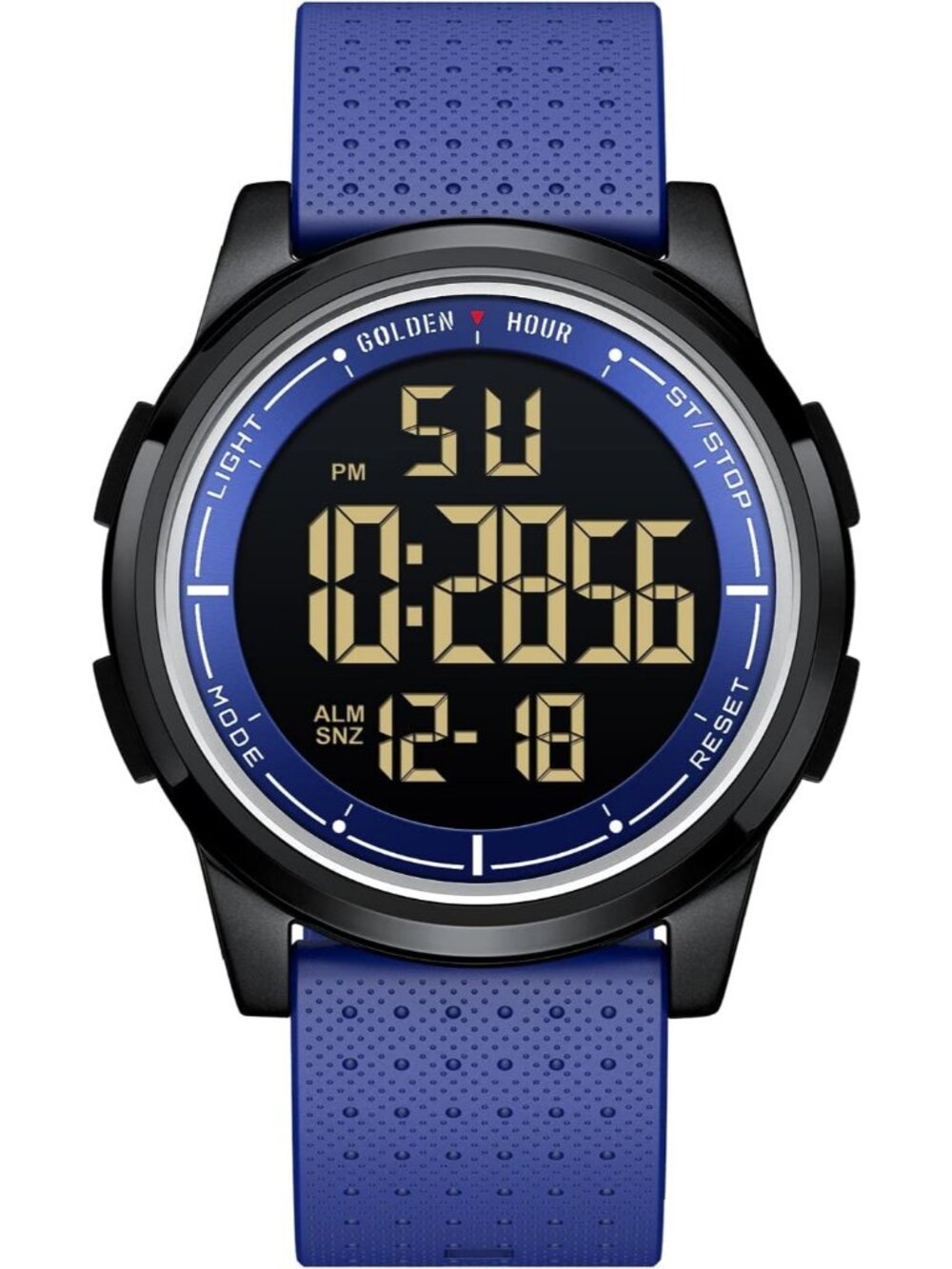 Men's Blue Rubber Strap Ultra-Thin Minimalist Sports Waterproof Digital Watch